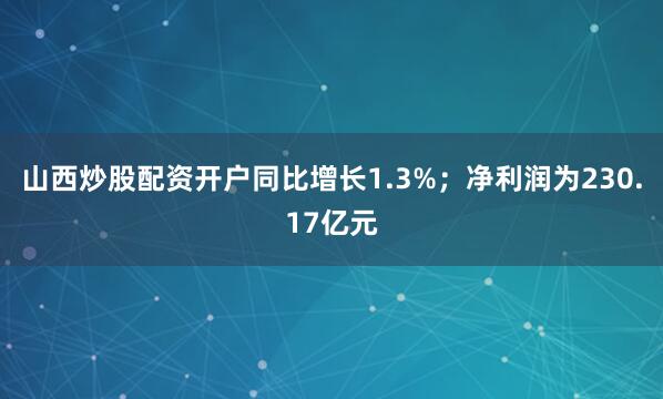 山西炒股配资开户同比增长1.3%；净利润为230.17亿元